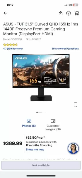 VG32VQR ASUS Tuf Gaming Curved Monitor #3