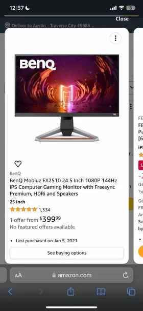 EX2510-001 BENQ Mobiuz Ips Led Gaming Monitor #3
