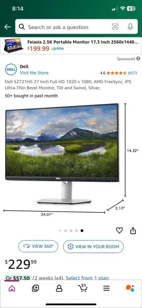 884116417125 DELL Monitor Ips Led Fhd Amd Freesync Vesa Hdmi #3