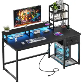 B0DTJ2H5HR ENHOMEE Gaming Desk Hutch Drawers Reversible Shelf