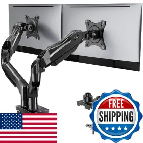 B07T5SY43L HUANUO Flowlift Dual Monitor Stand Gas Spring Desk