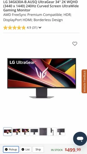 34G630A-B.AUSQ LG Ultragear Curved Gaming Monitor Hdmi Dp