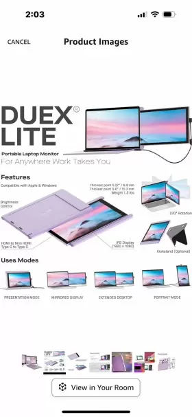 850001446211 MOBILE PIXELS Duex Lite Laptop Secondary Screen #3