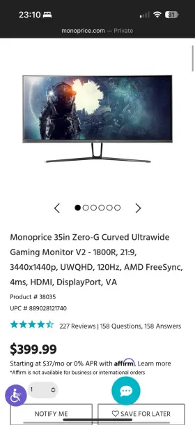 V3L6W MONOPRICE Ultra Curved Monitor