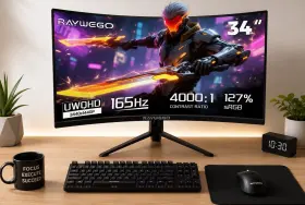 Q32B0 RAYWEGO Curved Gaming Monitor Uwqhd Hdmi Dp Ultrawide