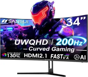 Sansui Es-g34c5q 34 Inch Curved Gaming Monitor 200hz 1ms Uwqhd Hdmi 2.1 Hdr