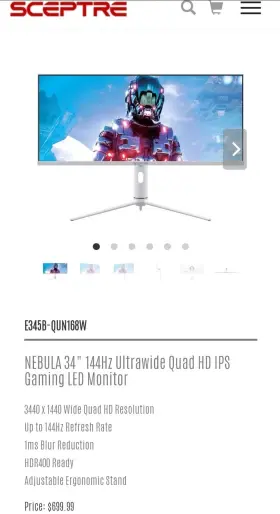 E345B-QUN168W SCEPTRE Nebula Ultrawide Quad Ips Gaming Led