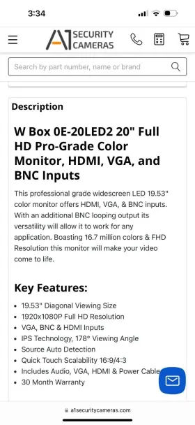 0E-20LED2 W-BOX Prograde Monitor Hdmi Vga Bnc Inputs #3