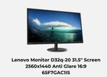 Lenovo C32q-20 31.5" Qhd Wled Monitor. Fixed Price $149.99.