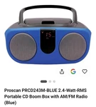 Proscan Prcd243m-blue 2.4-watt-rms Portable Cd Boom Box W/ Am/fm Radio Blue. Fixed Price $27.95.