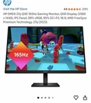 Hp Omen 27q 1440p Qhd, 165 Hz. Fixed Price $200.00.