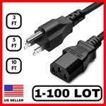 Lot Of 3 Prong Ac Power Cord Standard Electrical Cable Universal 3ft 5ft 10ft. Fixed Price $44.99.
