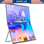 Eviciv Dual Stacked 15.6" Folding Monitor Triple Portable Display W/ Stand Vesa. Fixed Price $159.99.