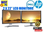 Dual 2x 22" Dell Hp Lg Acer Matching Widescreen Lcd Monitors W/stand. Fixed Price $89.88.