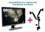 Benq Ew3270u 31.5" Widescreen 4k Hdmi Hdr10 Led Lcd With Dual Monitor Arm Mount. Fixed Price $319.00.