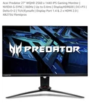 Acer Predator Xb273u 27" Monitor Wqhd 2560x1440 144hz Ips 5ms 400 Nit Hdmi. Fixed Price $300.00.