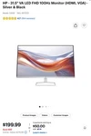 Hp - 31.5" Va Led Fhd 100hz Monitor (hdmi, Vga) Silver & Black. Fixed Price $150.00.