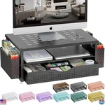 Desk Organizer With Drawer & 2 Pen Holders, Monitor Stand For Office/dorm Black. Fixed Price $51.73.