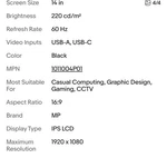 Mobile Pixels 259266 Mn 101-1004p01 Trio Max 14 1920x1080 300nit Metallic Black. Fixed Price $100.00.