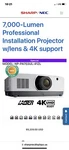 Nec Pa703ul-41zl Laser Projector. 7000 Lumens! Lens Included. Fixed Price $3350.00.
