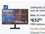 Samsung Viewfinity S8 Series 32-inch 4k Uhd High Resolution Monitor, Ips Panel. Fixed Price $400.00.