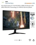 Acer Kg1 Kg271u Abmiipx 27" Widescreen Full Hd Led Monitor - Black. Fixed Price $170.00.