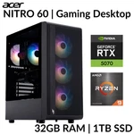 Acer Nitro 60 Gaming Desktop Nvidiageforcertx5070 32gb Ram 1tb Ssd Ryzen9 Refurb. Fixed Price $1298.27.