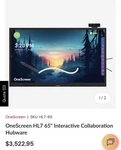 Onescreen Hl7-65 65" Led 4k Uhd Interactive Multi-touch Monitor W/ Camera. Fixed Price $3000.00.