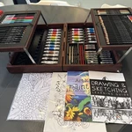 Art 101 Platinum 151-piece Multimedia Artists Set With Wood Case, Pencil, Pastel. Fixed Price $50.00.